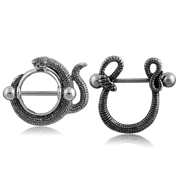 Snake Design U Shape Vintage Stainless Steel CZ Moon Bar Barbell Nipple Ring Piercing Bar Lips Body Piercing Jewelry