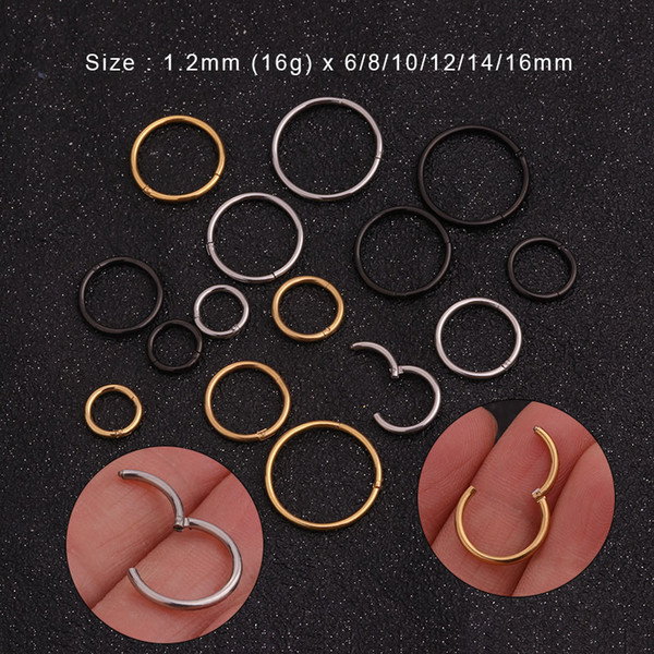 Sellsets 1PC 6mm to 16mm 16g Stainless Steel Hinged Segment Clicker Ring Hoop Nose Septum Piercing Helix Cartilage Daith Earring