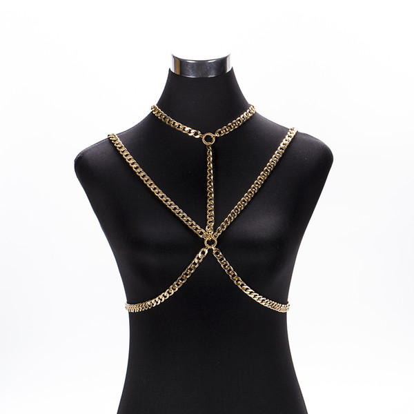 Wholesale Sexy Bra Chain Body Chain Choker Multilayered Body Jewelry Aluminum Thin Silver Gold Color Halter Bikini Women