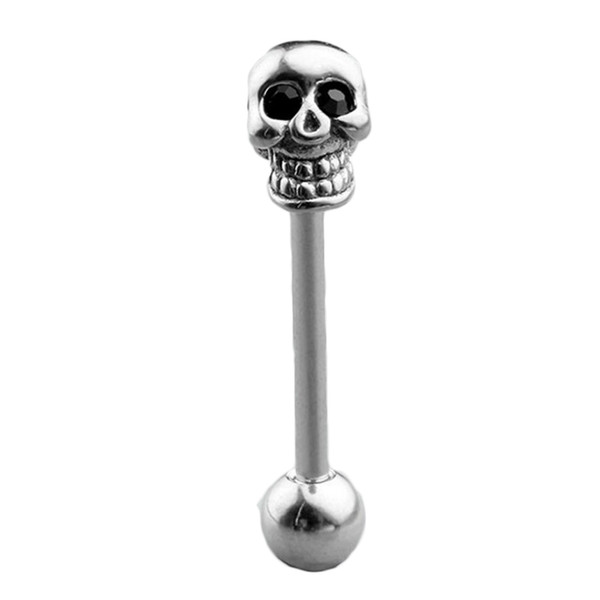 Man Skull Tongue Stainless Steel Crystal Tongue Rings Piercing Lengua Barbell Pircing Langue Bodyjewelry Ear Tragus