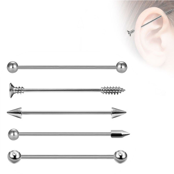 10pcs/Lot Long Surgical Steel Industrial Barbell Bar Piercings For Women Men Cartilage Tragus Earring Ear stud Body Jewelry Silver Color