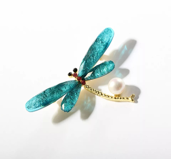 freshwater pearl white pearl and blue butterfly brooch FPPJ wholesale beads nature