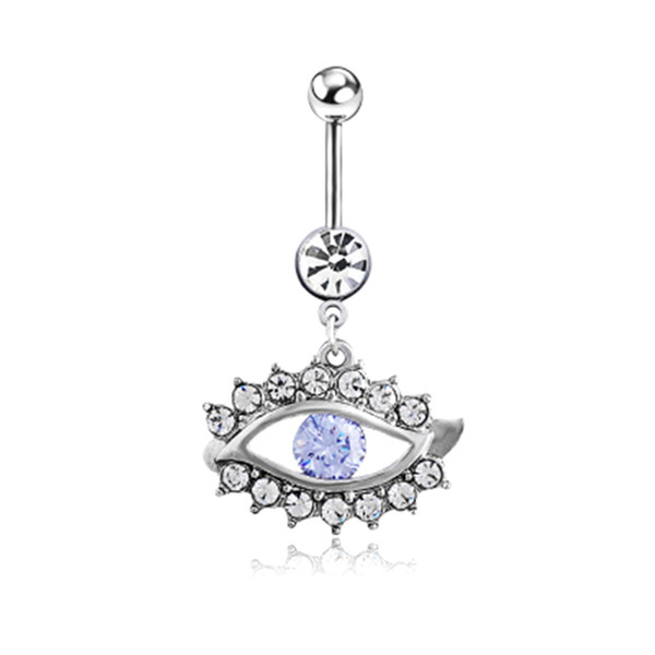 Stainless Steel Eye Crystal Navel Bars Silver Color Belly Button Ring Navel Piercing Jewelry 4.3*2.2cm