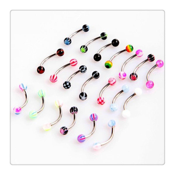 Nose Rings Fashion Colorful Stainless Steel Ball Barbell Curved Eyebrow Rings Bars Tragus Piercing Eyebrow Rings Bars Free Shipping