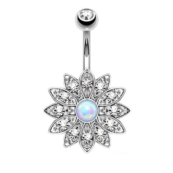 Fashion Women Crystal Sunflower Dangle Navel Nail Belly Button Bars Jewelry