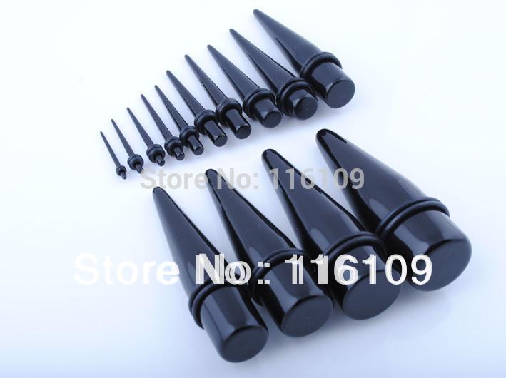 Wholesale-(Min. order $10) Free Shipping Big Gauge Black Acrylic Ear Taper Mixed Sizes 16mm-25mm