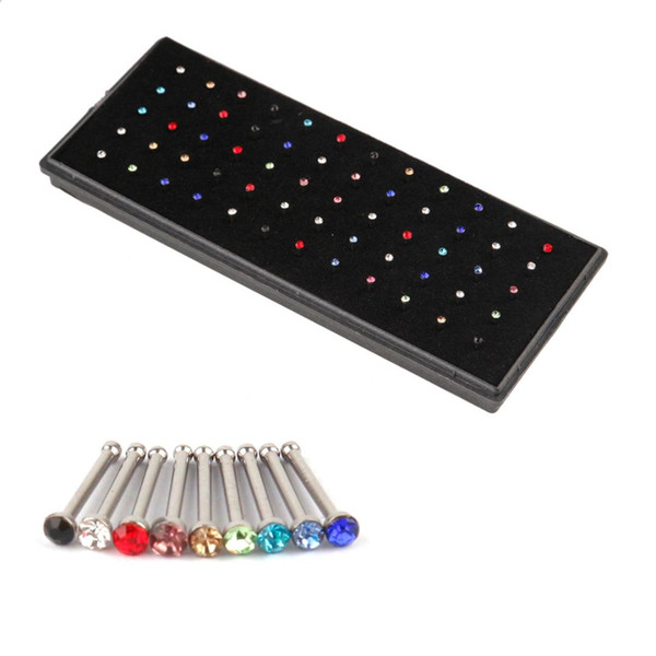 60pcs/set Crystal Rhinestone Nose Ring Fashion Body Jewelry Nose Studs Stainless Surgical Piercing Stud Wholesale