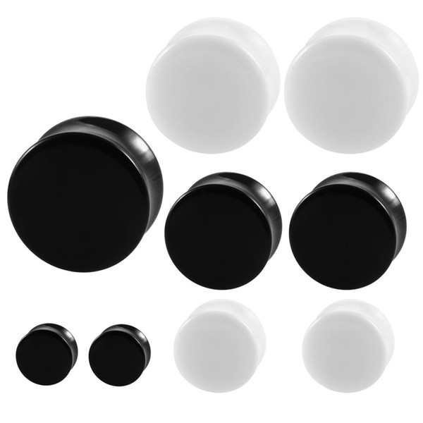 Pair White&Black Acrylic Ear Tunnel Plug Simple Styles Ear Gauges Piercing Double Curved Saddle Expander Stretcher Body Jewelry