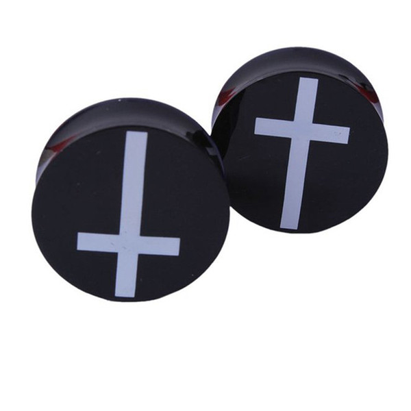 Acrylic Ear Plugs Tunnels Earring Gauges White Cross Hollow Double Flare Ear Tunnels Expanders Plugs Piercing Ring Jewelry