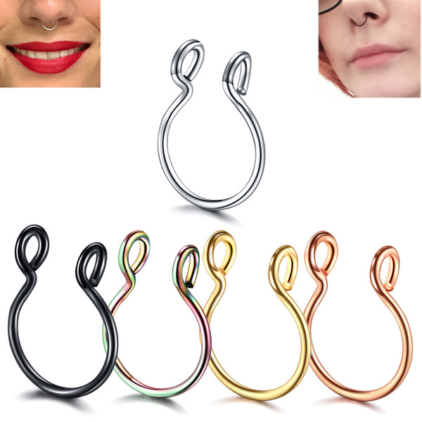 1PC Steel 20G Dainty Faux Nose Rings Fake Septum Rings Hoop Nostril Piercing Fake Clip on Nose Oreja Piercings Jewelry