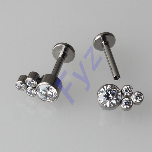 Inlay Zircon Earring 16g Internal Thread Labert Lip Percing with G23 Titanium Ear Tragus Cartilalges Stud Body Jewelry