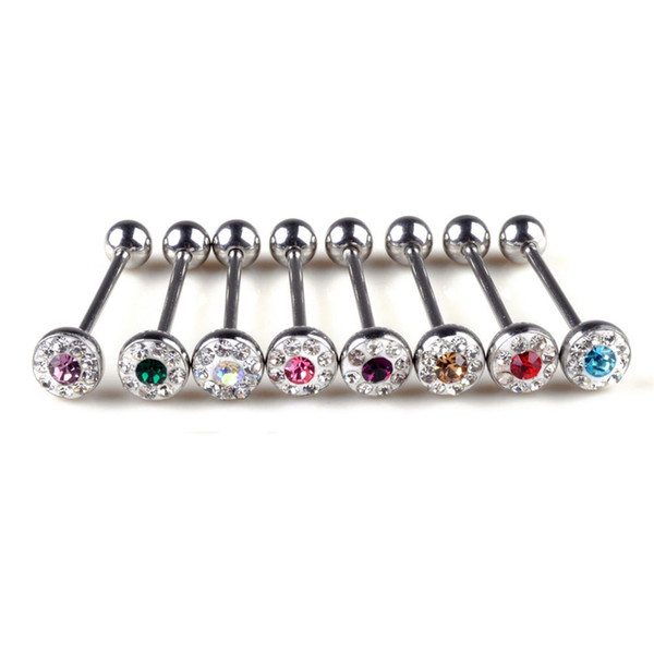 17G Gauge 50pcs/Lot Stainless Steel Tongue Ring Multicolor Clay & Rhinetone Piercings Stud Balls For Women Bars Barbell Body Jewelry