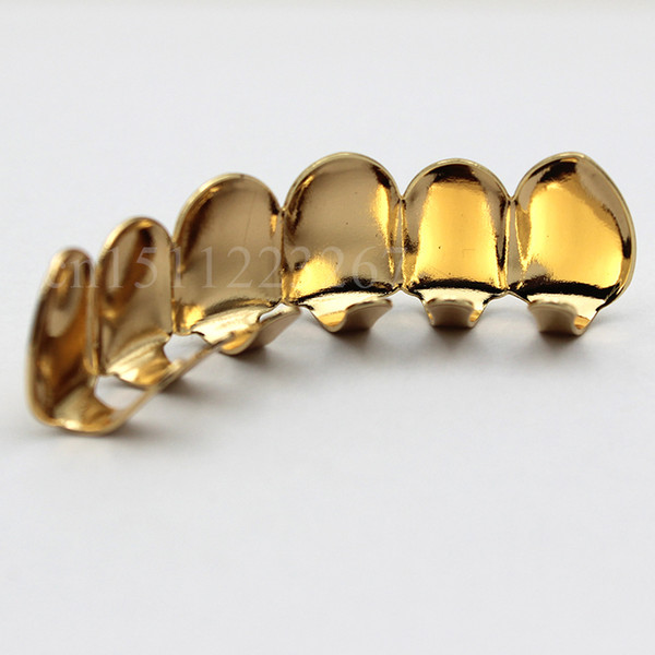 Wholesale-REAL SHINY! REAL GOLD PLATED HIPHOP TEETH GRILLZ TOP & BOTTOM GRILL Hip Hop Bling NEW