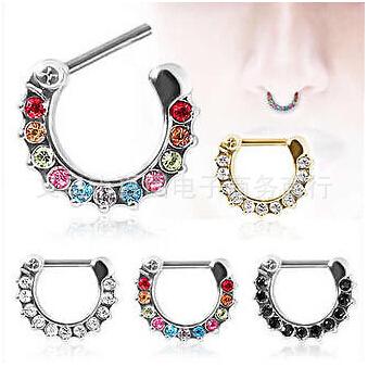 New Arrival ! Septum Clicker Nose Rings CZ Gem Nose Piercing 316L Stainless Steel Body Jewelry Size 1.2mm