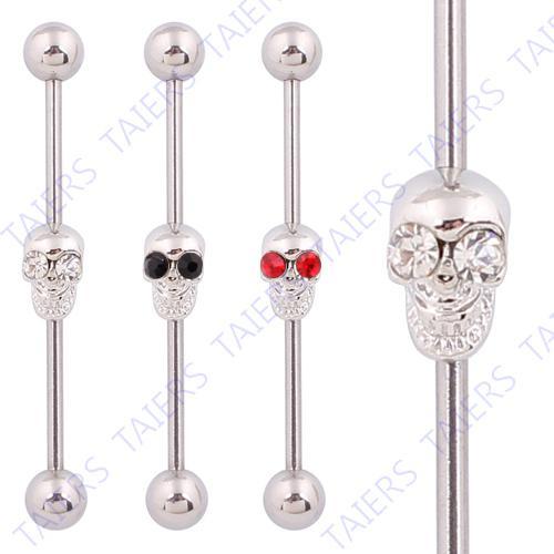 -Skull Body piercing Industrial barbell Kito jewelry Wholesale 14G 316L Surgical Steel TAIERS free shipping