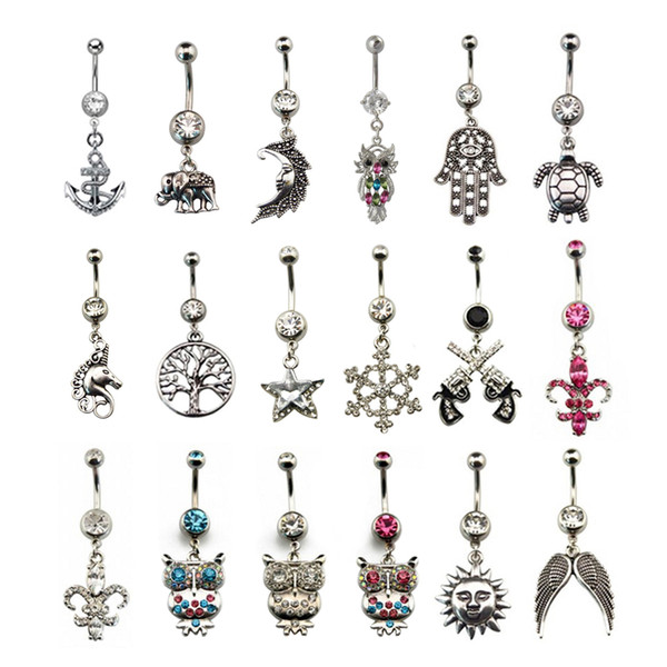 1Piece Steel Belly Button Ring Crystal Gem Gold Flower Elephant Logos Navel Piercing Rings For Sexy Women Fashion Jewelry 14g