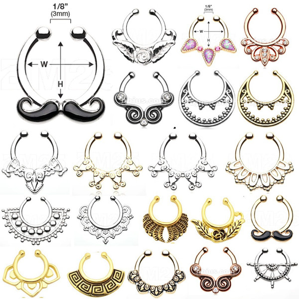 Wholesale-2016 Hot Selling Fake Septum Pierced Hoop Nose Ring Faux nose ring Clicker Non Piercing Hanger Clip On Jewelry