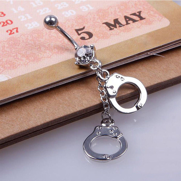 Fashion Handcuffs Belly Button Rings Style Rhinestone Navel Belly Button Barbell Ring Body Piercing Gift Jewelry