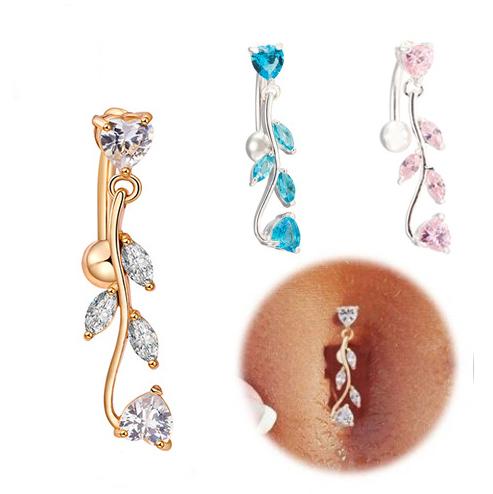 New Body Piercing Gold Filled Navel Belly Button Bar Ring Leaf Shape Zircon Party Jewelry for Women Summer Style Free shipping