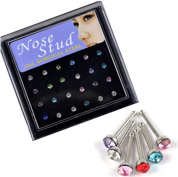 Wholesale 120pcs/lot Crystal Nose Rings Bone Stud CZ Gem 18G Lot Pieces CZ Steel in Case Body Jewelry Free