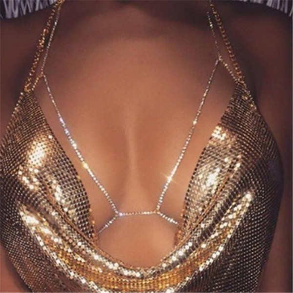 Fashion Body Jewelry Bikini Belly Chains Rhinestone Chains Unique Flash Shiny Bikini Bra Pendant Necklace Women Body Necklace Free Shipping