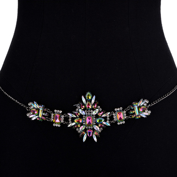 2017 Fashion Jewelry Statement Belly Chain Bohemian Multi Color Glass Crystal Body Waist Chain Hot Wholesale