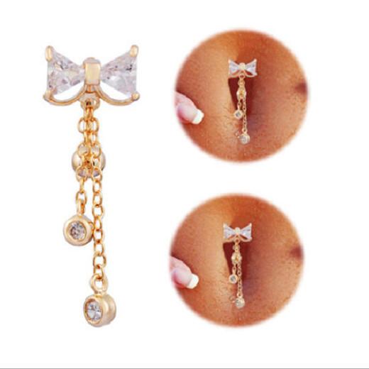 2015 New Trendy Stainless Steel Rhinestone Butterfly Bowknot Belly Button Ring Crystal Peach Heart Navel Ring Piercing NA440