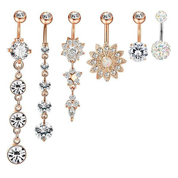 2018 hot audience accessories 6Pcs Stainless Steel Belly Button Ring Body Jewelry Set Dangle Navel Ring