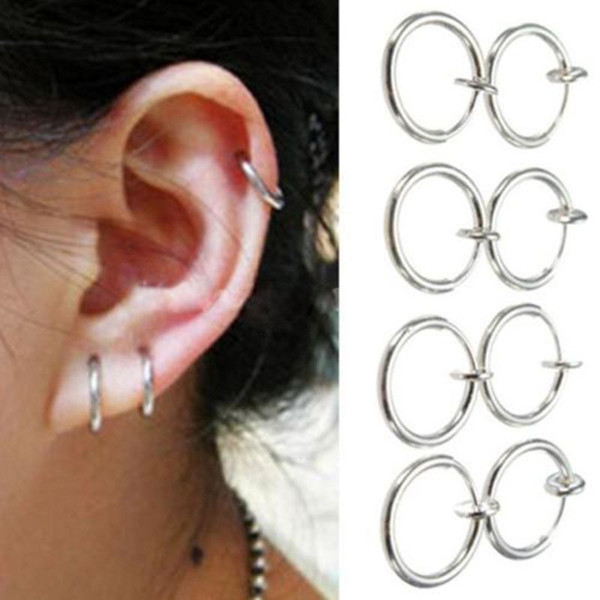 luxury bijoux 8PCS Punk Clip On Fake Nose Lip Hoop Rings Earings Silver Body Piercing fashion hoop earrings jewelry for women