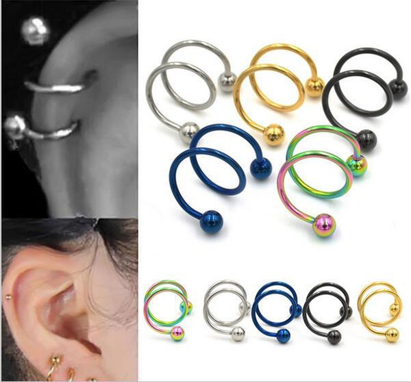 5 colors Twister Spiral Ear Cartilage Hedix Piering Helix Piercing Nose Ring stainless steel Body Pierced Jewelry Wholesale