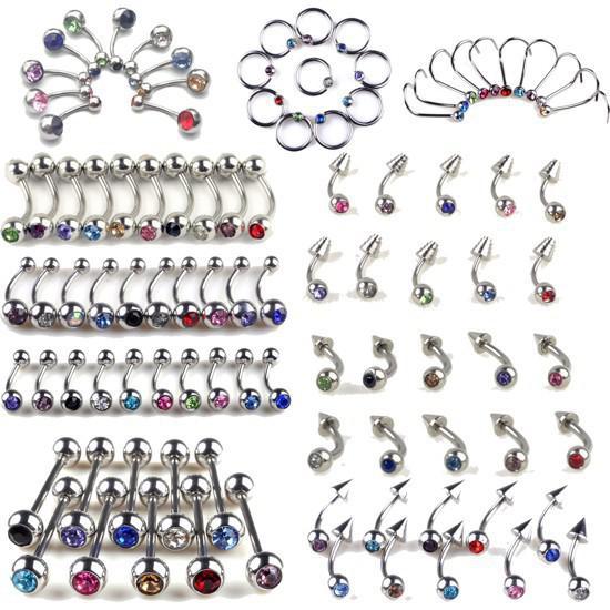 5Pcs You Choose Bulk Trendy Body Jewellery belly Tongue Bar Lip Eyebrow Nose Rhinestone Piercing Rings