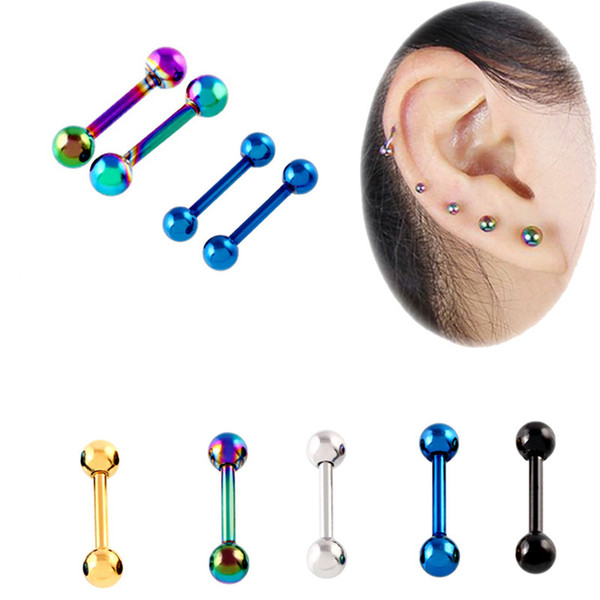 Punk Ear Cartilage Tragus Earring 16G Stainless Steel Labret Piercing Lip Bar Ear Stud Helix Barbell Body Piercing Jewelry 50pcs/lot