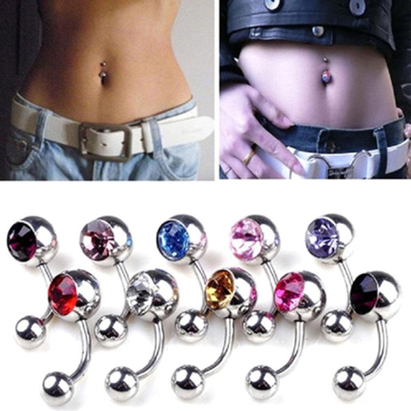 Hot Sale 12 Colors Rhinestones Peice Anti Allergy Simple Lounger Titanium Belly Button Rings Navel Piercing