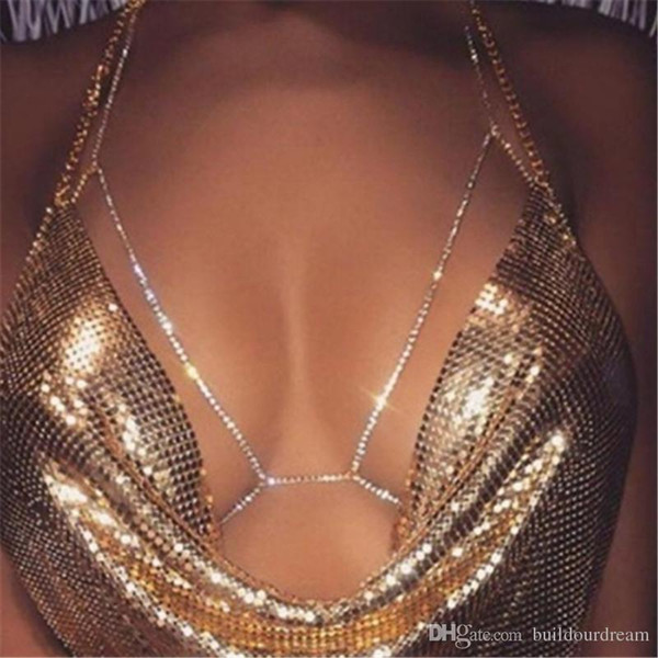 Fashion Body Jewelry Bikini Belly Chains Rhinestone Chains Unique Flash Shiny Bikini Bra Pendant Necklace Women Body Necklace Free Shipping