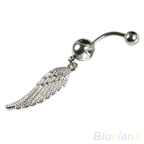 Crystal Feather Style Belly Button Navel Ring Body Wing Piercing Jewelry 0023