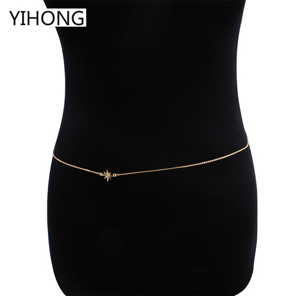 Sexy Simple Gold Color Body Belly Waist Chain Bikini Beach Harness Body Chain for Fashion Women Jewelry