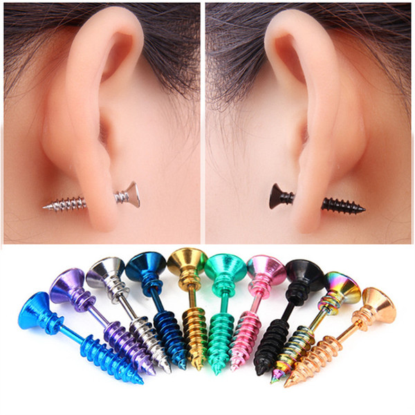 50pcs Multicolor Stainless Steel Screw Ear Studs Personality Before and After Earrings Piercing Body Jewelry Halloween Ornaments Unisex