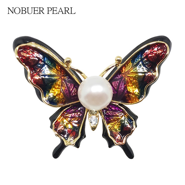 Nobuer Trendy Butterfly Style Bright Real Pearl Brooches For Women With Real Pearl Brooch Safety Pins