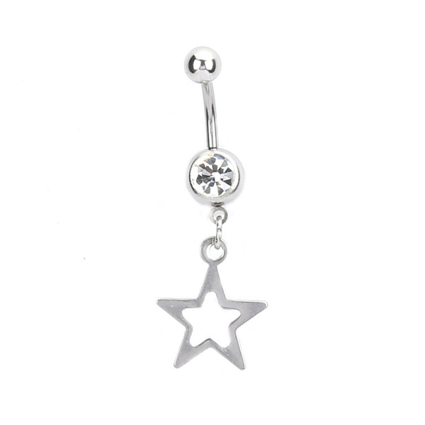 New belly button rings Bar steel Piercing Sexy Body Jewelry women Hollow Five stars pendant