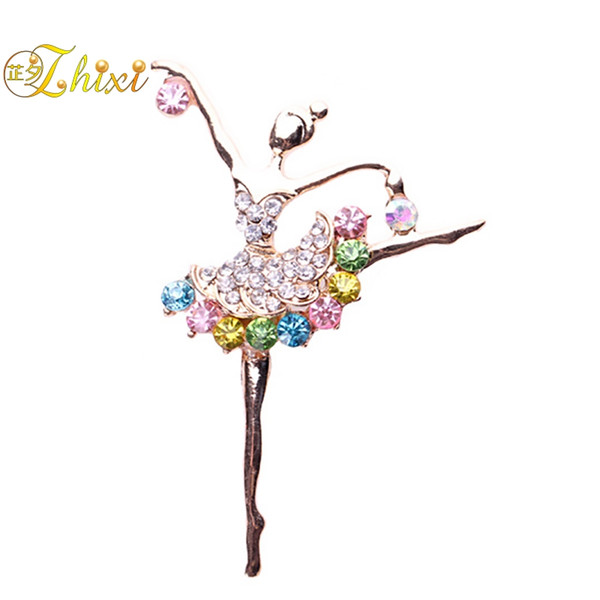 ZHIXI Simple And Stylish Dancing Brooches For Women Fine Jewelry White Brooch Jewelry Luxury Pins for Clothes Trendy B128