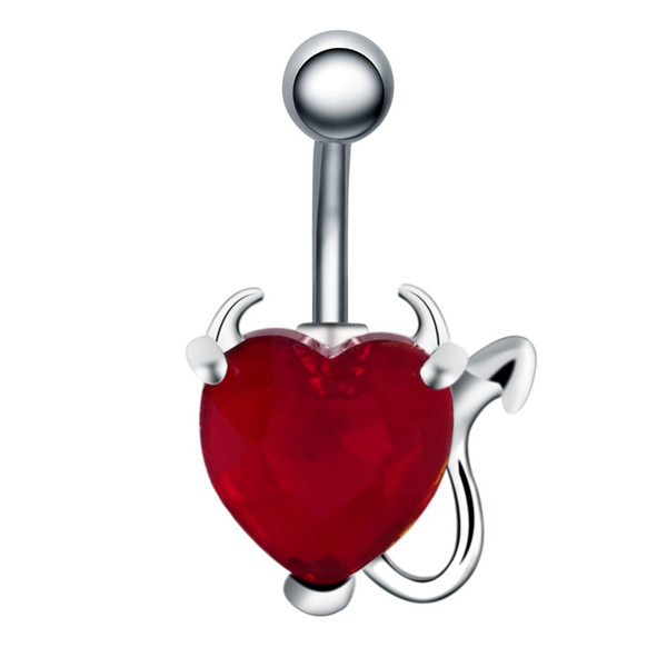 ZIIME 1PC Red Cubic Zirconia Crystal Heart Dangle Pregnancy Belly Button Rings Women Sex Surgical Steel Navel Piercing Ombligo