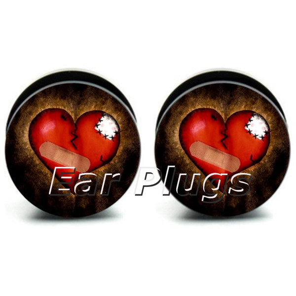 Hot sale 60pcs/lot patch heart flesh tunnel screw fit ear plug flesh plug size 6mm-25mm(1