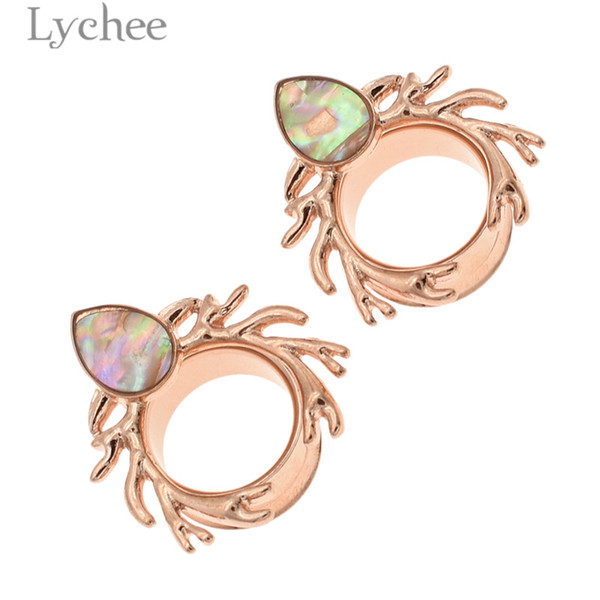 Lychee Trendy 1pair Stainless Steel Antler Shell Earring Piercing Expander Ear Gauges Expander Ear Dilator Extension Jewelry