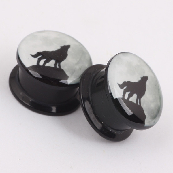 EUPNHY 2Pc Screw Acrylic Ear Tunnel Wolf Pattern Ear Plugs and Gauges Flesh Body Piercing Reamer Expander for Women Men