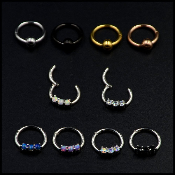 1PC Surgical Steel Opal Septum Clicker Circular Bead Ring Labret Stud Nose Ring Cartilage Earring Piercing Fashion Girls Jewelry