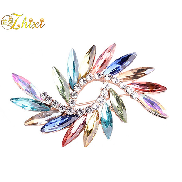 ZHIXI Color Elegant Zircon Brooch Fine Jewelry Flower Decoration Simple Trendy Luxury For Wedding Party Daily Sweater Scarf B80