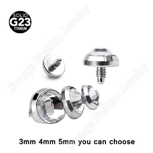 Fashion G23 Grade Titanium Dermal Anchor gem Top body jewelry piercing Skin Diver Dermal Piercing 3 Size Can Choose