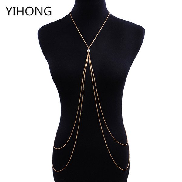 Gold Color Bikini Chain with Pearl Crossover Waist Belly Harness Body Chain for Fashion Women fine Jewelry