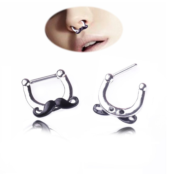 1pcs 2019 New fashion Black Beard Nose Ring Fake septum Piercing nose ring Hoop For Women faux clip clicker Body Jewelry