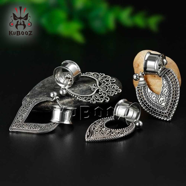 KUBOOZ Stainless Steel Dangle Earrings Piercing Body Jewelry Expanders Ear Gauges Plugs Tunnels Screw Studs Set Fashion Gift